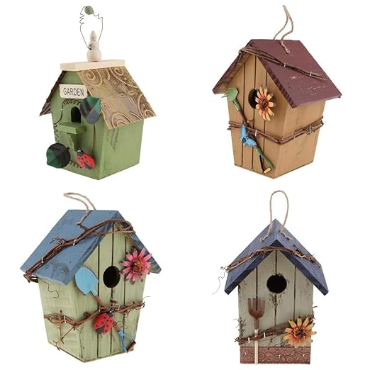 Joymerit Kit De 4 Nichoirs Oiseaux Cabane à Oiseaux Maison