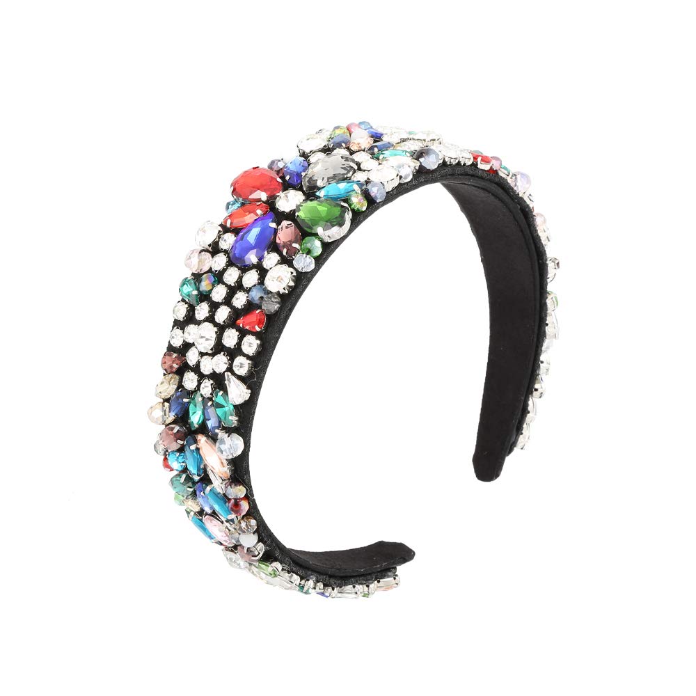 Kemont handmade crystal rhinestone wide brim flower headband headband accessories headwear fashion women girls (MIXED COLOR) : Beauty