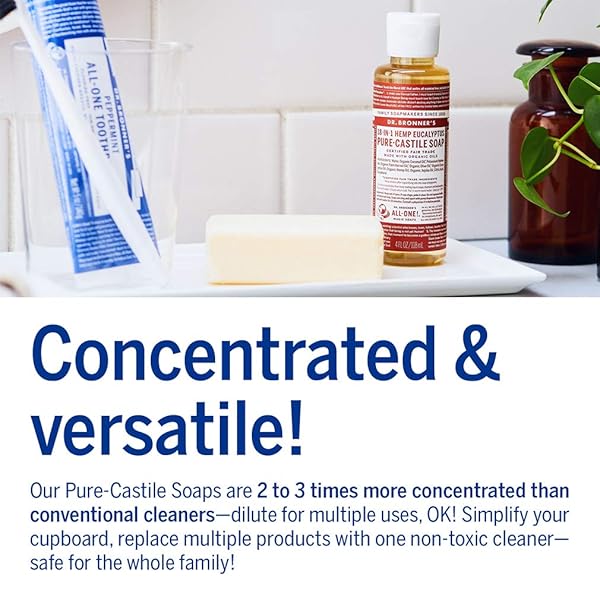 DR. BRONNER’S – PURE-CASTILE LIQUID SOAP (EUCALYPTUS, 4 OUNCE) – MADE WITH ORGANIC OILS, 18-IN-1 USES: FACE, BODY, HAIR, LAUNDRY, PETS AND DISHES, CONCENTRATED, VEGAN, NON-GMO