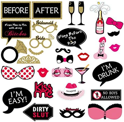 30 Pieces Photo Booth Props Vibrant Toy Dress-up Accessories DIY Kit for Wedding, birthday, out bachelorette party decoration