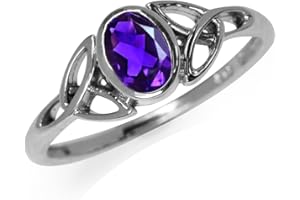 Silvershake 7x5MM Oval Shape Birthstone Gemstone White Gold Plated or 18K Yellow Gold Plated 925 Sterling Silver Triquetra Trinity Celtic Knot Solitaire Ring Jewelry for Women