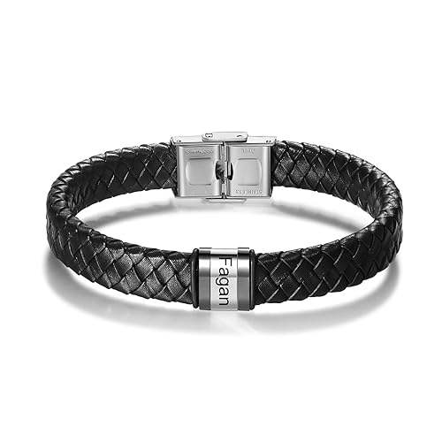 Personalized Mens Leather Bracelets Name Bracelet for Dad Free