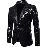 Cloudstyle Mens One Button Sequin Dress Suit Jacket Party Festival Tuxedo Sport Coat