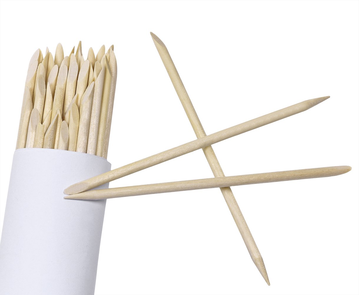 Mini Skater 50 Pcs Orange Wood Nail Sticks Double Sided Multi Functional Cuticle Pusher Remover Manicure Pedicure Tool (50): Beauty