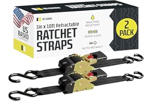 DC Cargo - Retractable Ratchet Straps, 2 Pack (1 inch x 10 feet) - Heavy Duty Tie Down Auto Retractable Ratchet Straps - Easy