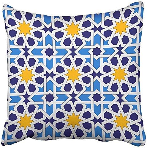 Customize Funny Throw Pillow Cover Geometric Ornaments Based on Traditional Arabic Oriental Mosaic Blue and Yellow East Cushion Pillowcase Outdoor Indoor Bedding Couch Home Garden Decorative Gifts