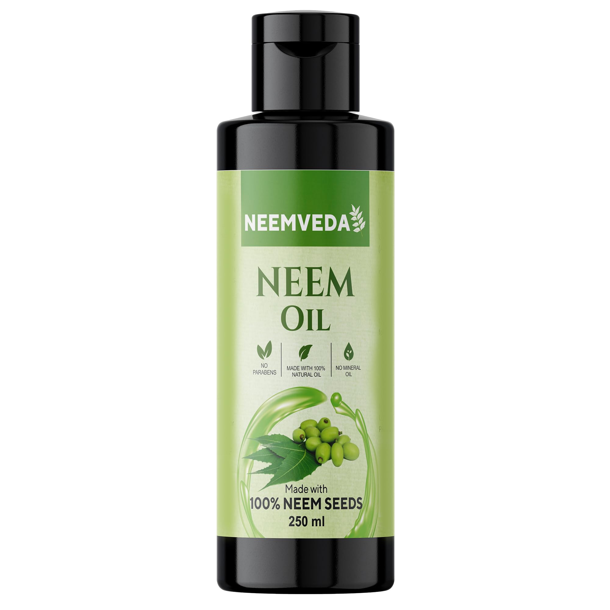 Neemveda Virgin Neem Oil 250 ml, Cold Pressed, Pure, Natural, Unrefined, Vegan - for Hair, Skin, Nail, Scalp, Body, Multi-Use Oil for Garden - Plants - Home & More