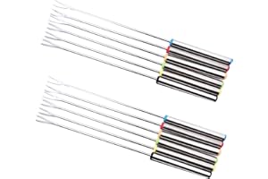12PCS Stainless Steel Multicolor Cheese Chocolate Fondue Roast Fork with Heat Resistant Handle for Birthday Gatherings, Picni