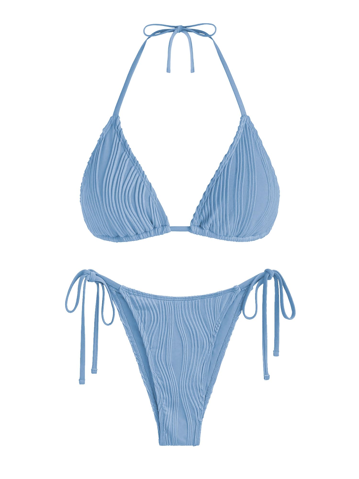 ZAFUL Wave Textured Halter Bikini for Women 2 Piece
