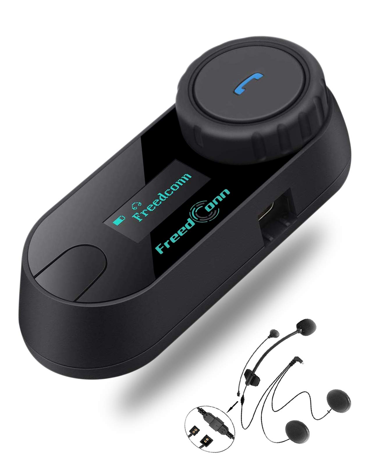 FreedConn Motorcycle Helmet Bluetooth Headset T-COM SC,2-Way 800M Universal Pairing BT5.0 Intercom Communication System kit for Motorbike,headphone with LCD Screen/Music Sharing/FM/Siri/IP65/2 in1 mic