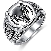 PYTALI Wolf Ring for Men Sterling Silver Ring Viking Ring Wizard Warrior Hunter Wolf Head Rings Gift for Men