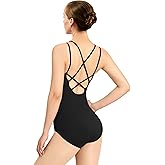 WYHDY Women Camisole Ballet Leotard for Dance Round Neck, Full Front Lining, Lace Bow Back