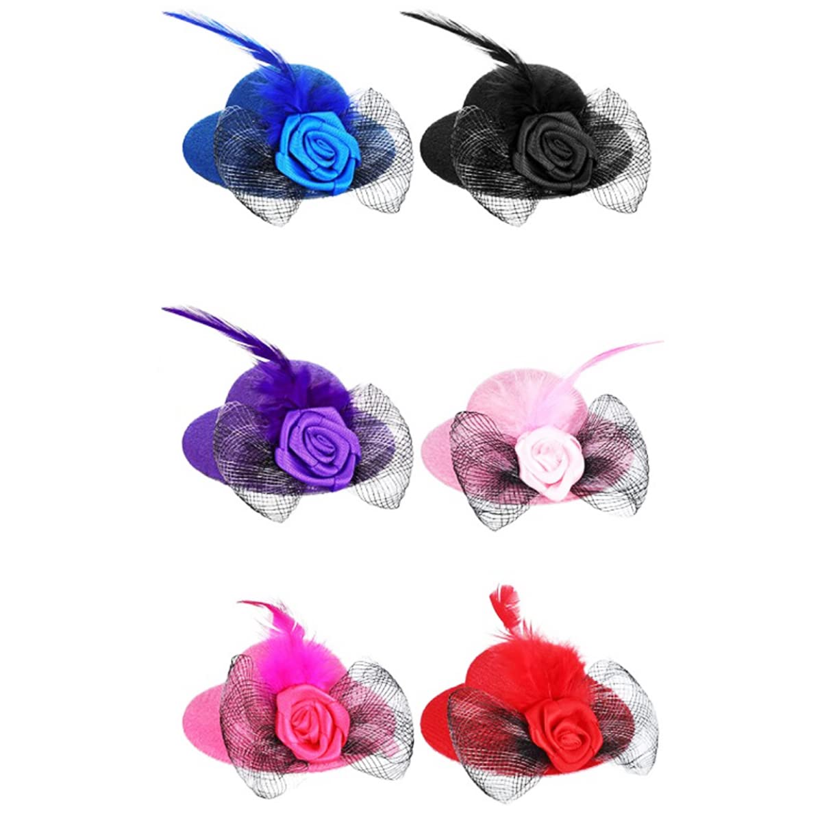 VOANZO 6 Pieces Tiny Pets Funny Chicken Accessories Adjustable Elastic Strap Feather Hat for Rooster Duck Parrot Poultry Stylish Show Costum