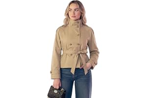 Lomehue Women Funnel Neck Jacket Belted Crop Trench Coat Double Breasted Short Jackets Fall Winter Trendy Outfits 2025