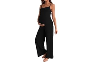 BLENCOT Maternity Ribbed Jumpsuit Sleeveless Square Neck Wide Leg Stretchy One Piece Romper