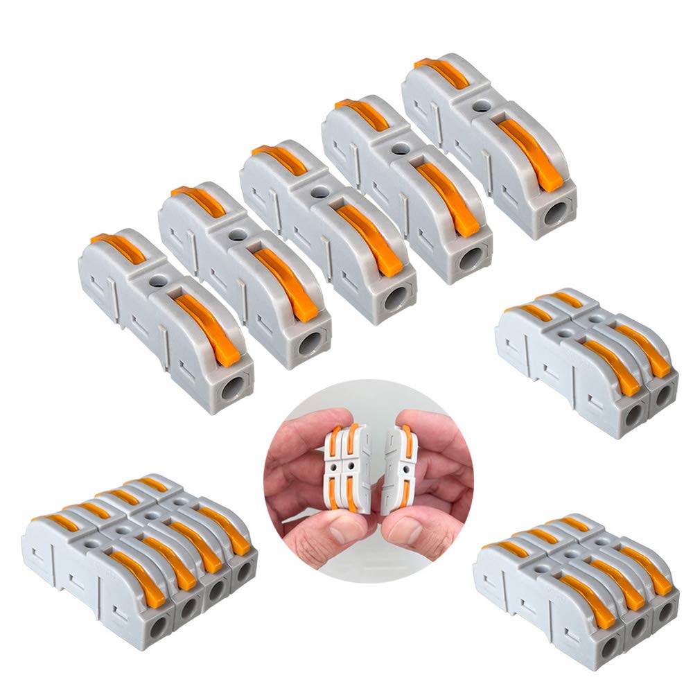 Aiqeer 55 Pcs SPL-1 Lever-Nut Wire Connectors, 1 in 1 out 2 Ports Conductor Compact Wire Connectors, Cable Clamp Terminal Block Quick Spring Connector (Free Combination)