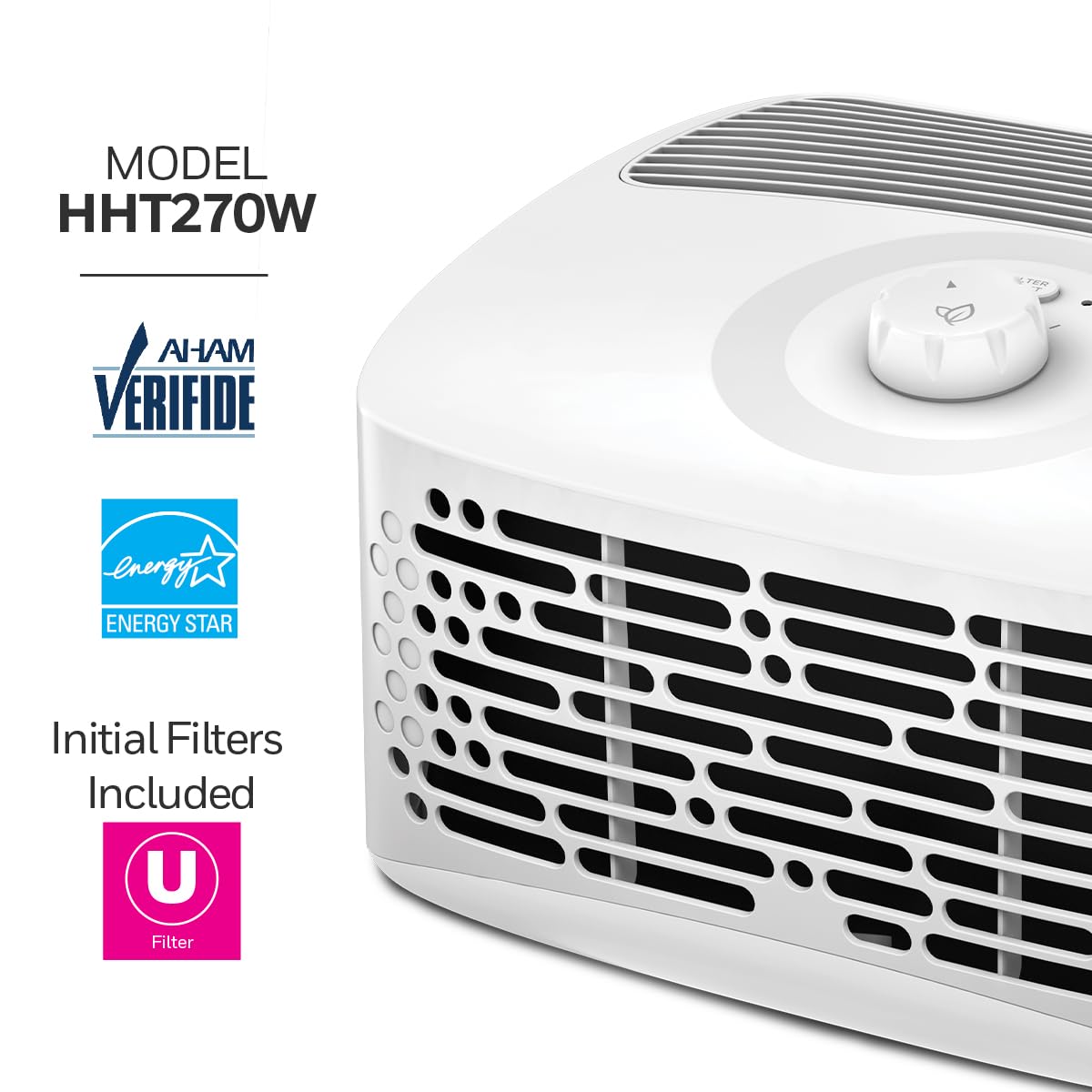 Honeywell Air Purifier for Home, 465 Ft² in 1 hour, Dual Action Filter, Reduces Dust, Pollen, Pet Dander, Odors, Smoke, Compact Allergen Reducer, White HHT270