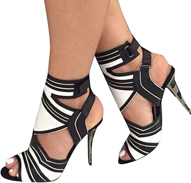 black and white striped sandals