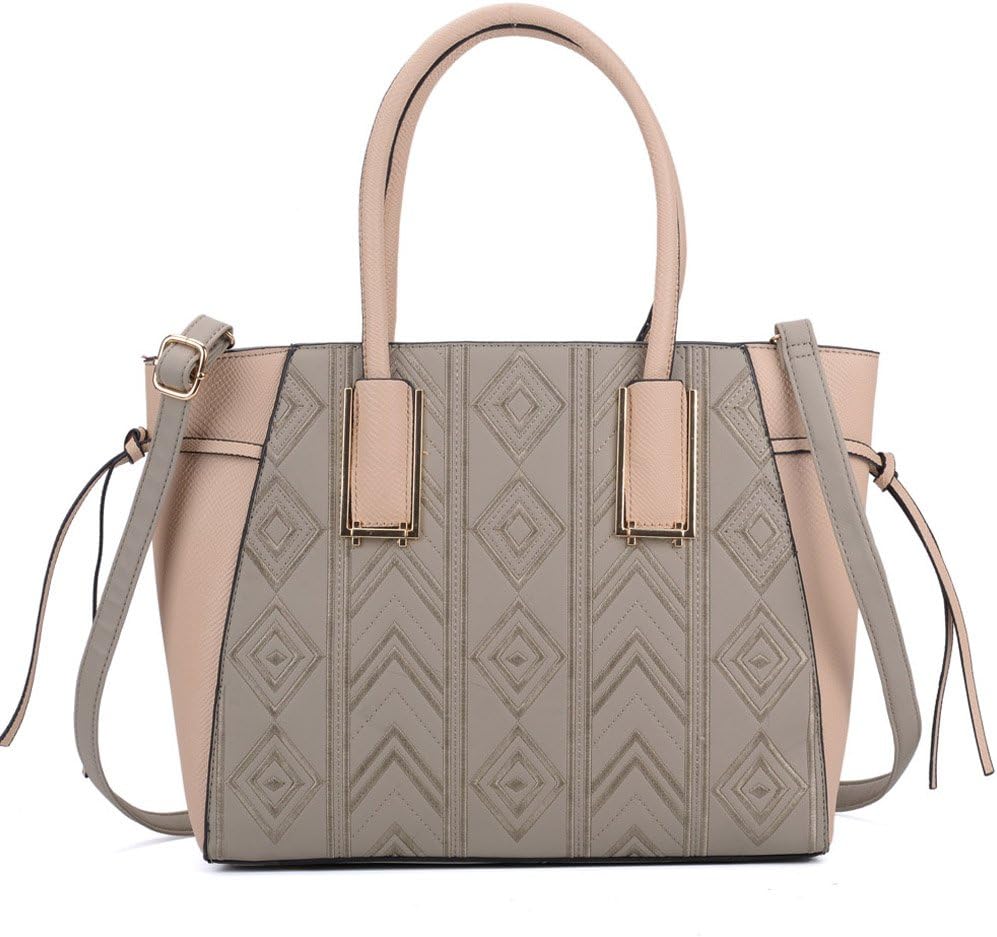 Sally Young Leather Look Stitching Shoulder Handbag Elegant Design Top Handle Fashion Handbags for Women (Grey)