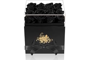 Perfectione Roses Luxury Preserved Roses in a Box, Black Real Roses Valentines Day Gifts for Her, Birthday Gifts for Women, for Wife