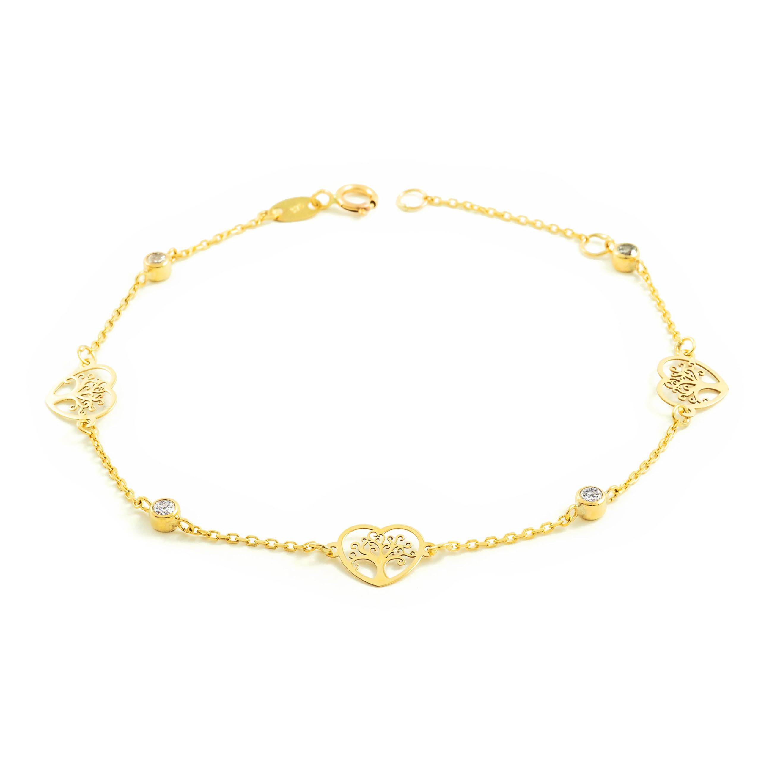Monde Petit - 9ct Yellow Gold Tree of Life Cubic Zirconia Women's Bracelet 18 cm
