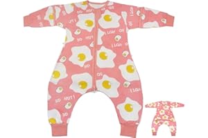 BYFRI Toddler Sleep Sack with Feet 3T-5T Girls Sleeping Bag 0.5 TOG Detachable Sleeves Baby Wearable Blanket 2-Way Zipper Cotton Sleepsacks - Poached Egg