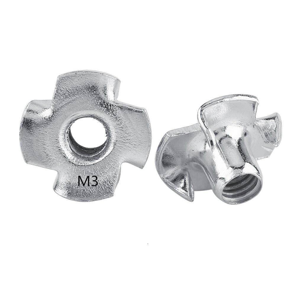 Four-Pronged Tee Nuts Zinc Plated Steel Woodworking Furniture Hardware M3 Pack of 50pcs