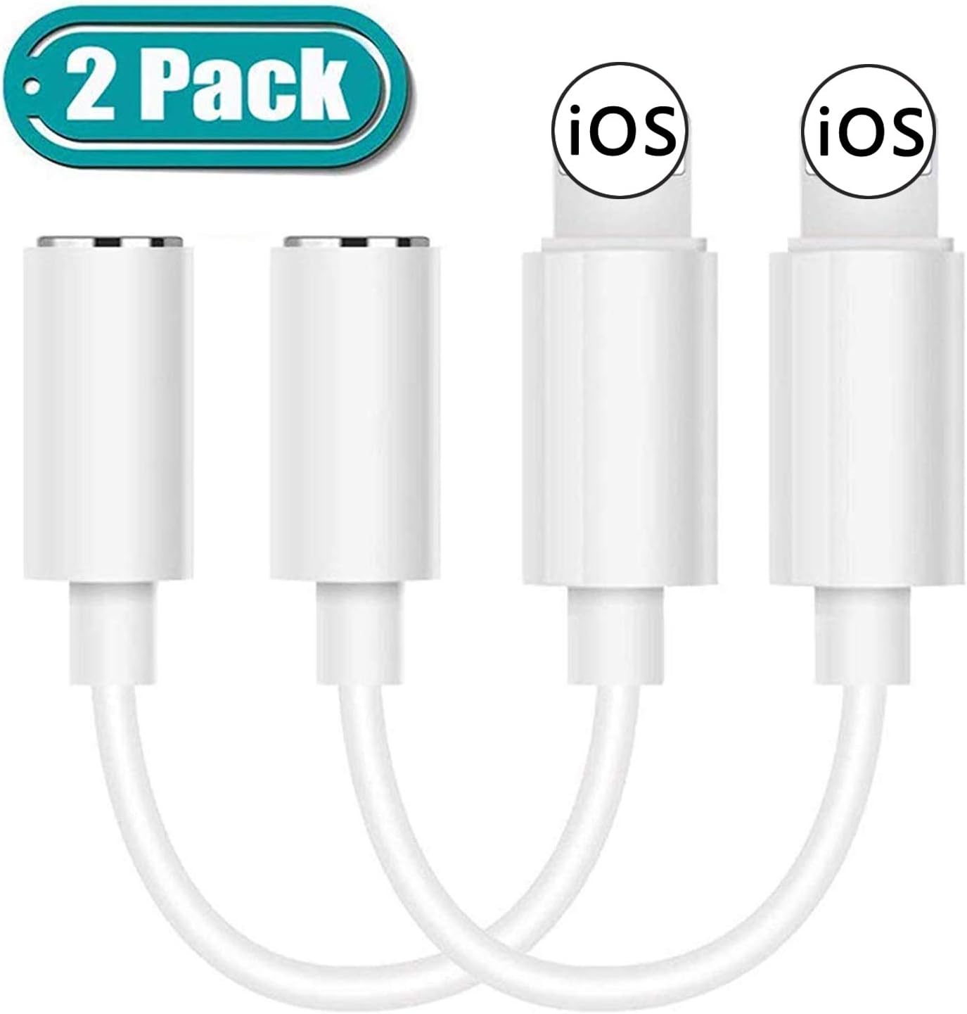 【2 Pack】Headphone Adapter for iPhone 11 Adapter 3.5mm Jack Headphone Connector Converter Headset Accessories Cable Audio Splitter Dongle Compatible with iPhone XR/XS/XS Max/X/8/8 Plus/7/7Plus -White