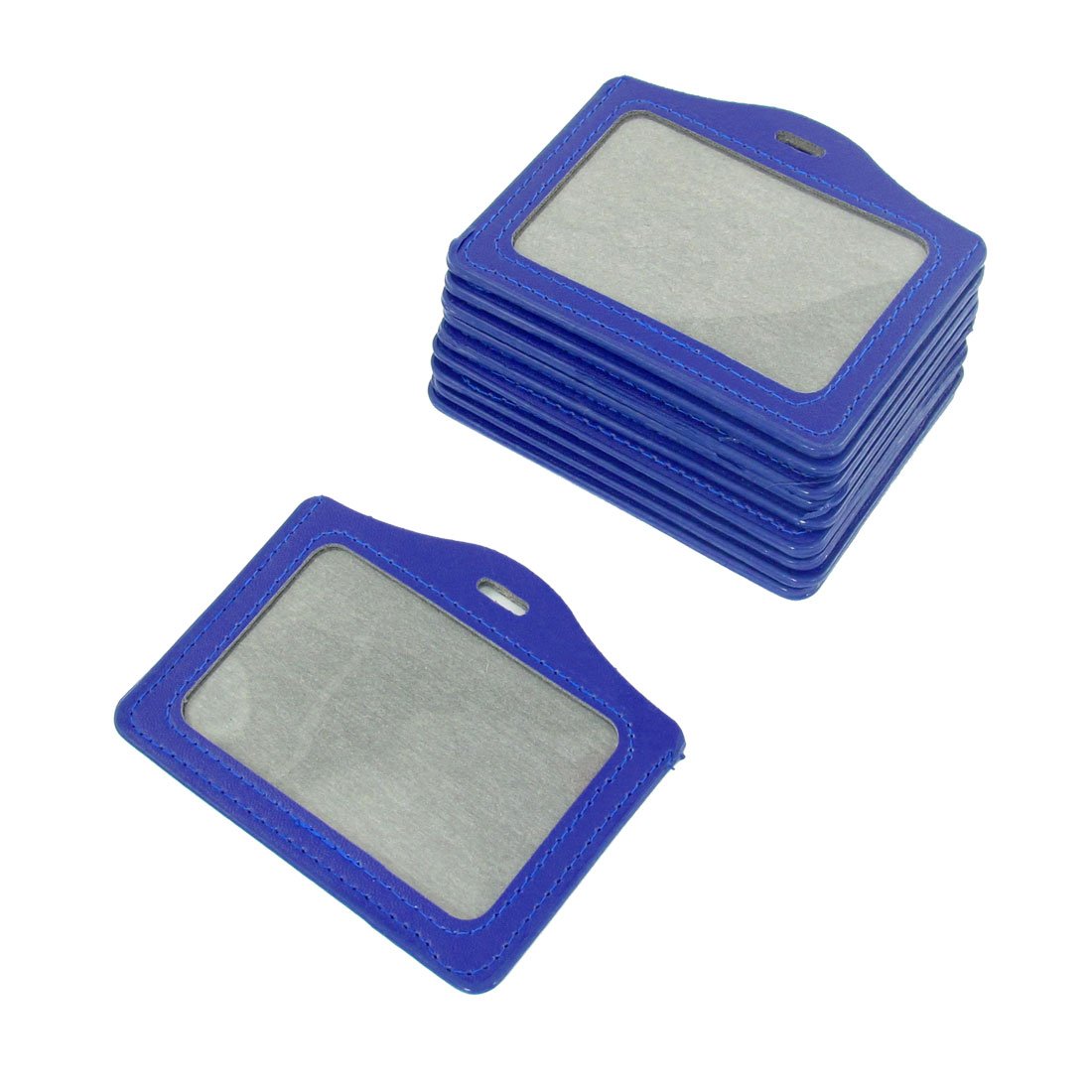 sourcing map 10 Pcs Faux Leather Horizontal Staff Name Badge Holder Blue Lanyard Work Documents Sets