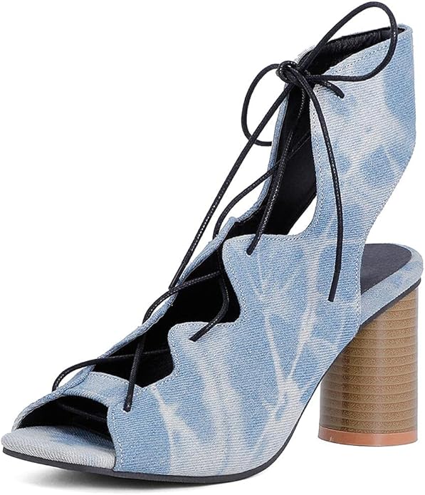 Amazon.com | Mikarka Snakeskin Pattern Heeled Sandals for Women, Lace Up Cross Band High Heels 