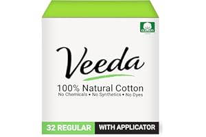 Veeda 100% Natural Non Toxic Tampons Regular Absorbency, Leak Proof Protection - Compact BPA-Free Applicator - Unscented Tamp