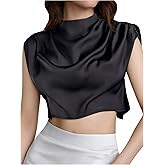 winkbay Women's Mock Neck Crop Blouse Cap Sleeve Ruched Elegant Work Office Tops