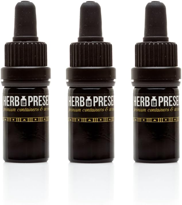 Herb Preserve 3-Pack Set 5 Ml (.17 Oz) Black Ultraviolet Glass Tincture Stash Bottle w/Glass Eye Dropper