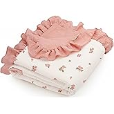 Muslin Ruffled Baby Blanket, Extra Large 52 x 52 Inches, Soft Breathable Cotton Crib Blanket for Newborn Infant Toddler (Vintage Blossom-Ruffled, Printed)