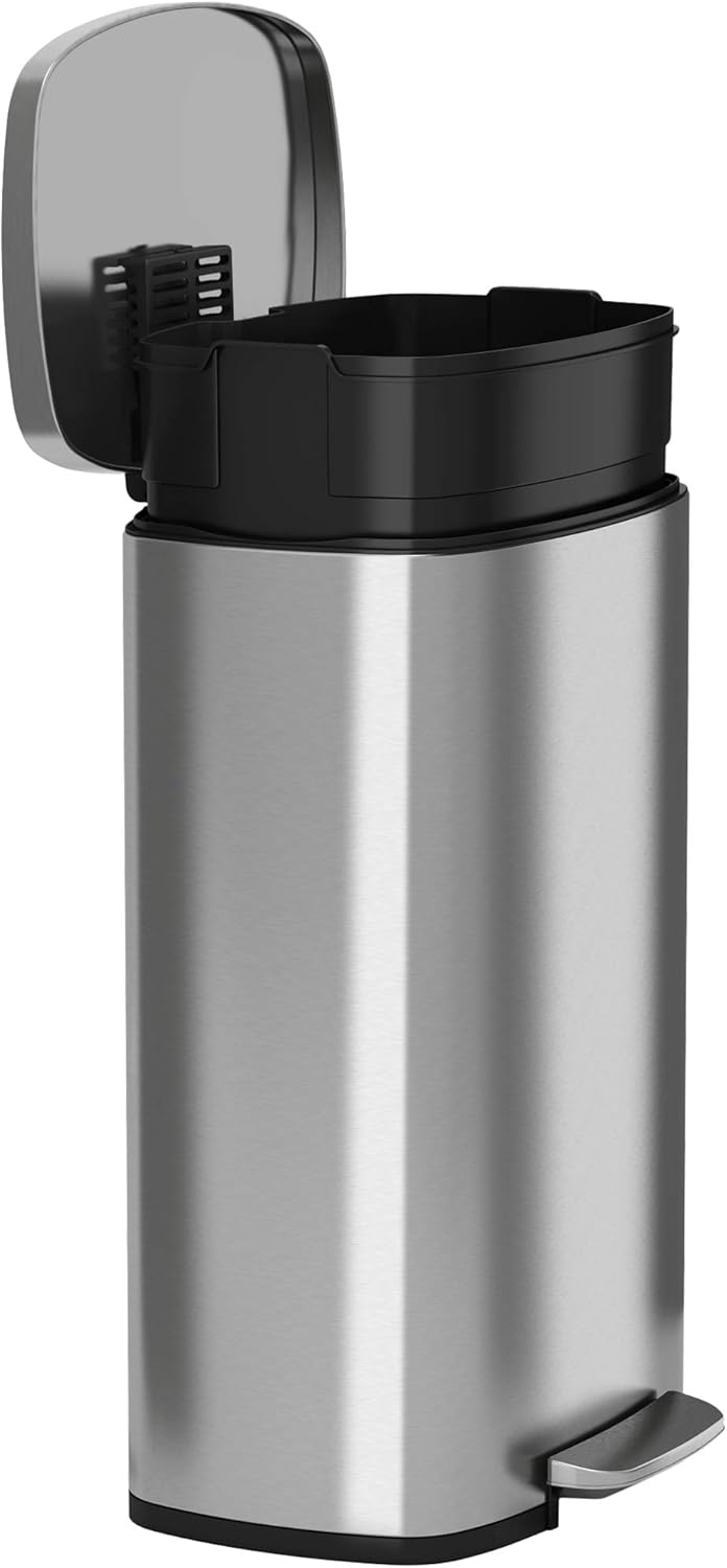 iTouchless SoftStep 8 Gallon Kithen Step Trash Can with AbsorbX Odor Control System, Stainless Steel 30 Liter Pedal Garbage Bin for Office, Home, Removable Inner Bucket, Silent and Gentle Lid Close: Home & Kitchen