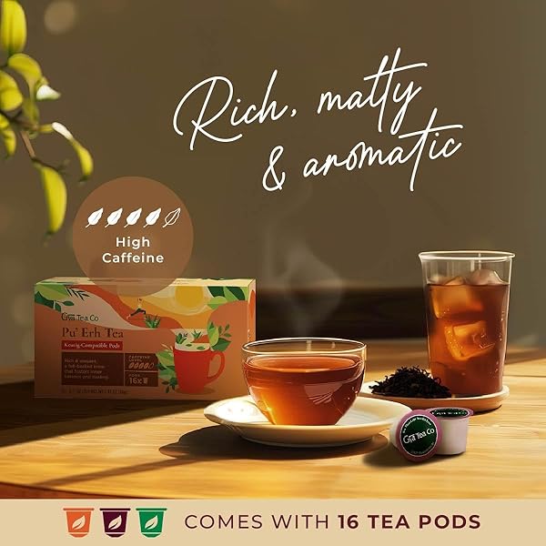 GYA TEA CO CAFFEINATED PU’ERH BLACK TEA POD (16 COUNT) – SMOOTH, FLAVOURFUL, ROBUST, ENJOY HOT OR ICED