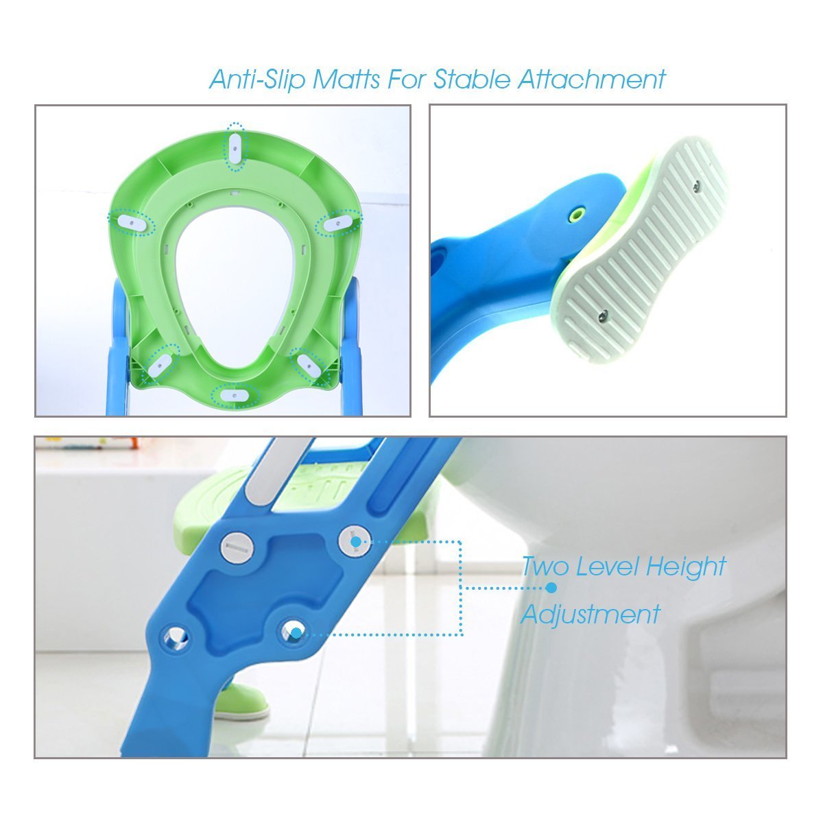 Mangohood Potty Training Toilet Seat with Step Stool Ladder for Boys and Girls Baby Toddler Kid Children Toilet Training Seat Chair with Handles Padded Seat Non-Slip Wide Step (Blue Green): Home Improvement