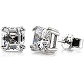 BERRICLE Sterling Silver Gold Flashed CZ Solitaire Small Stud Earrings for Women Men, Simulated Diamond Cubic Zirconia Earrings, Heart/Round/Princess Cuts, Blue/Green/Pink/Purple