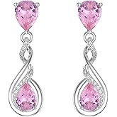 Seiyang Infinity Birthstone Earrings 925 Sterling Silver 12 Months Teardrop Birthstone Dangle Drop Earrings Infinity Love Birthday Jewelry Gifts for Women Mom Her