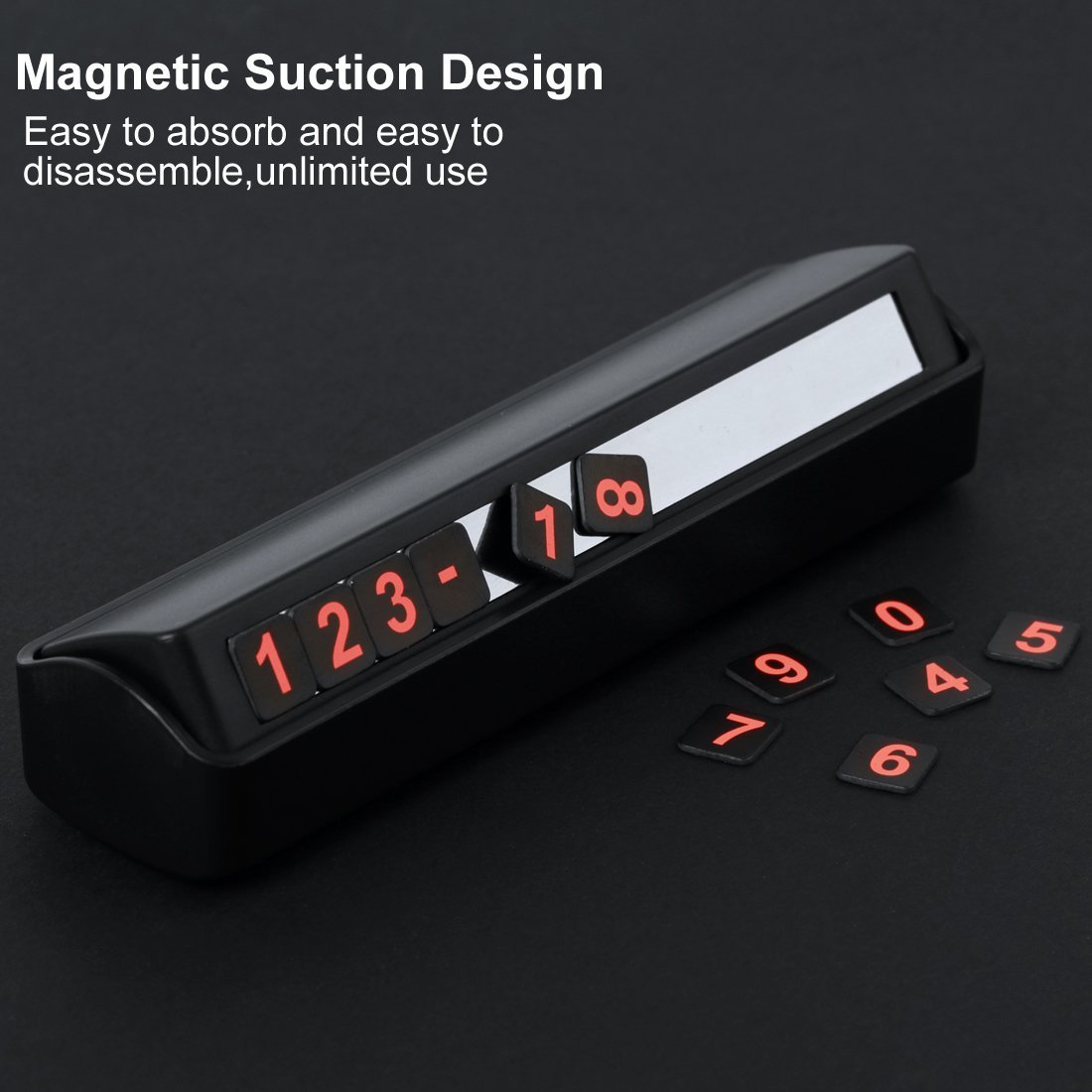 EFISH Carte de stationnement temporaire, numéro de téléphone réglable magnétique réversible caché (argent)