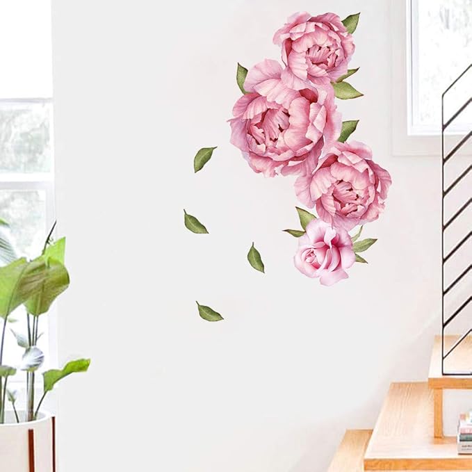 Peony Flowers Wall Decals Peel and Stick Rose Wall Sticker