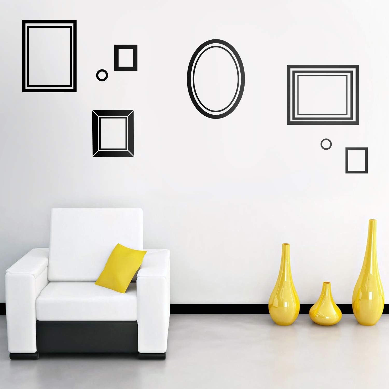 Set of 8 Vinyl Wall Art Decals - Picture Frames - from 2" to 12" Each - Modern Urban Decor for Home Apartment Workplace Decor Design for Living Room Bedroom Family Decals (Black)