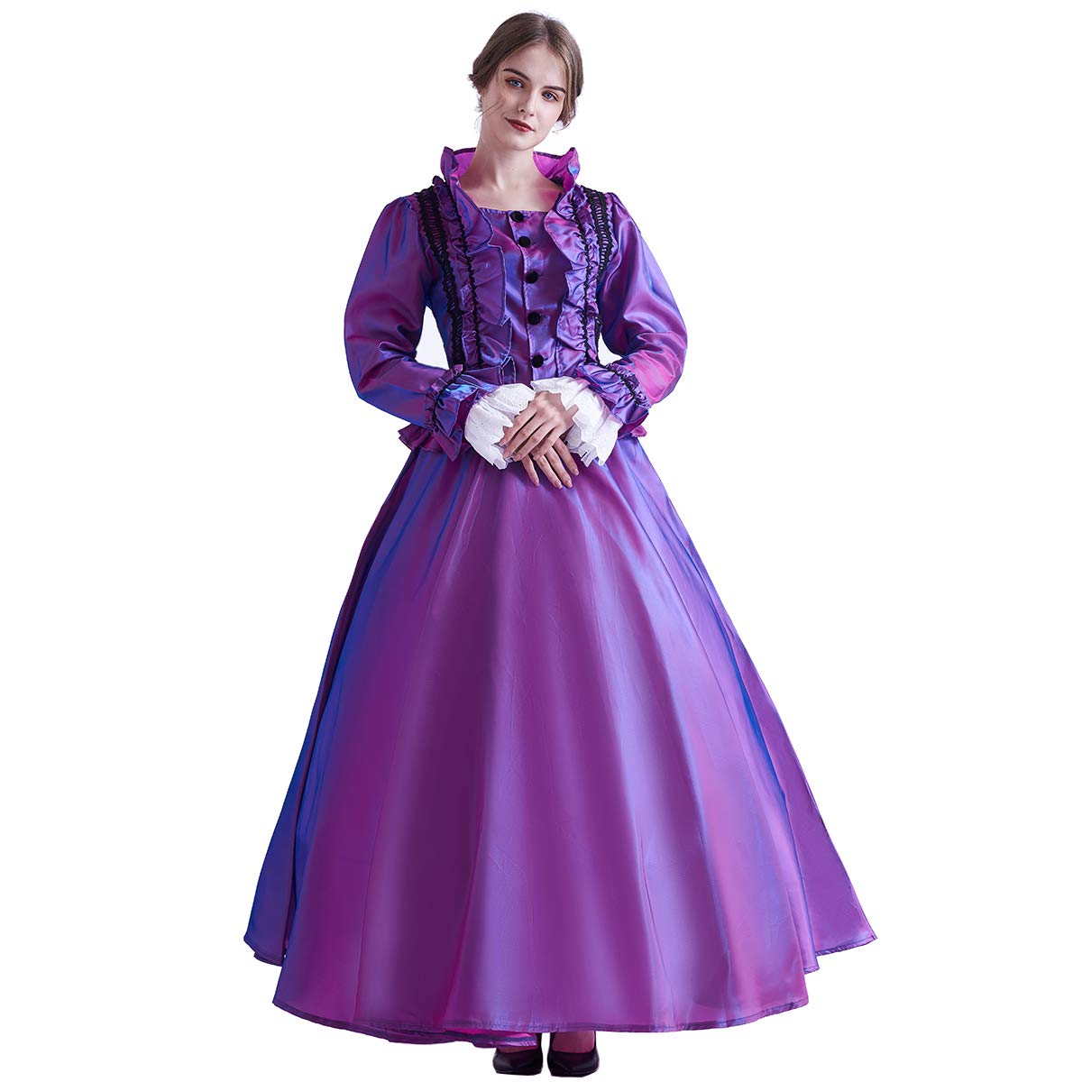 GRACEART Womens Medieval Victorian Fancy Dresses with Crinoline Palace Royal Masquerade Vintage Costume (M, Purple)