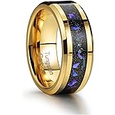Zillaly Men's 8mm Black/Gold Tungsten Carbide Wedding Ring Nebula Galaxy Wedding Promise Gold Foil Inlay Real Meteorite Matte Bevel Comfort Fit