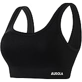 AUROLA Power Womens Square Back Basic Sports Bra - Square Neck Padded Low Impact Yoga Bra Workout Crop Top