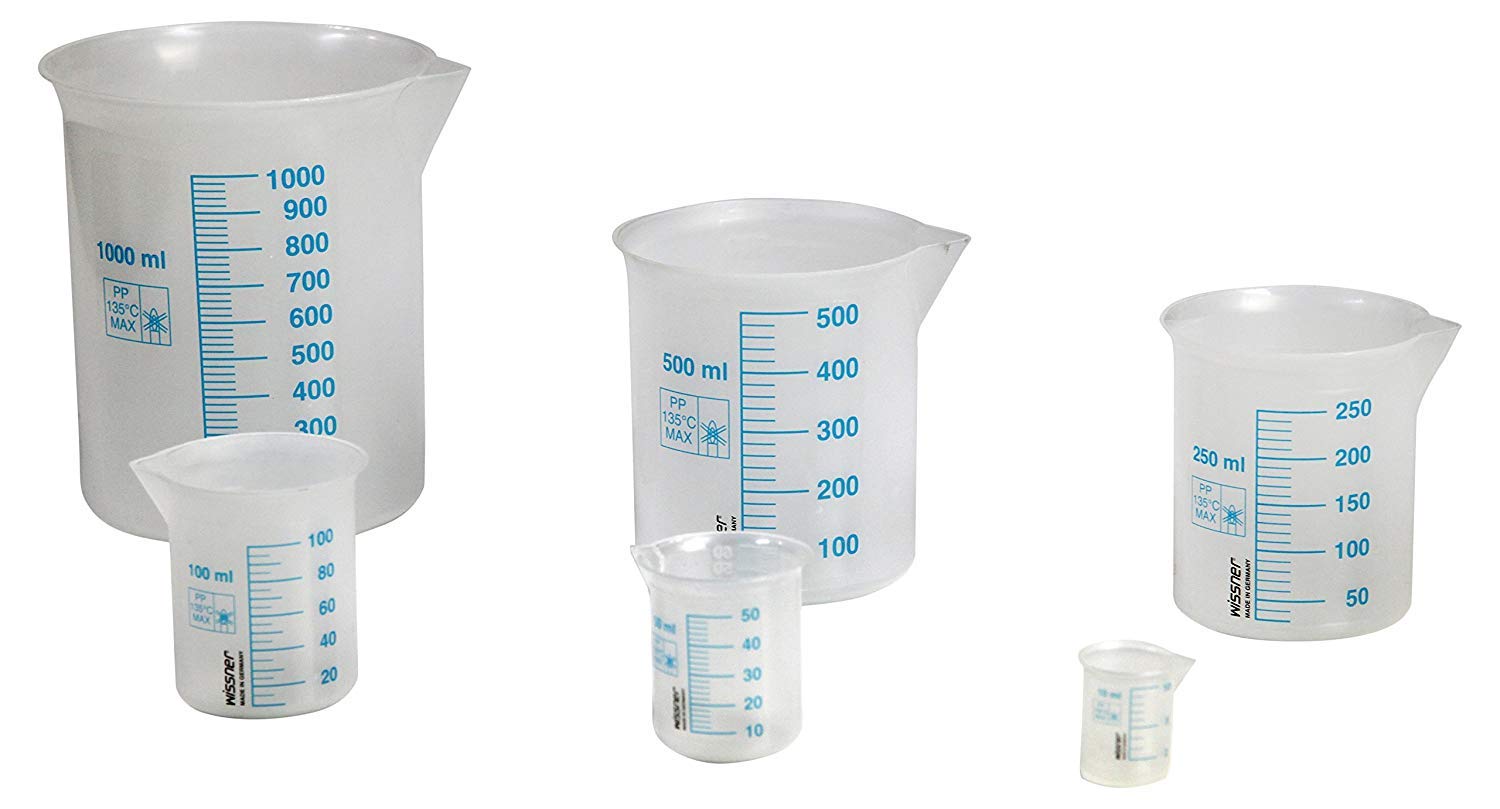 WISSNER active learning Set of 6 Beakers with Blue Scale, Shrink Wraped