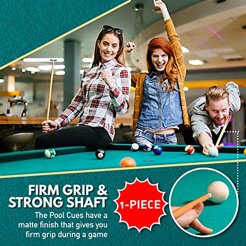 REDLEK Pool Cue Set of 4 1 Piece 58” Pool Sticks with Pool Chalk