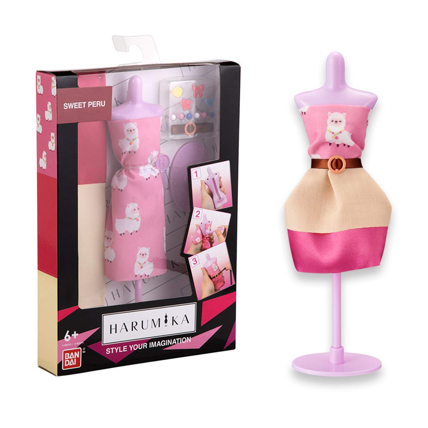 BANDAI 40414 Harumika Fashion Design for Kids-Craft Your Own Catwalk Looks with This Creative Kit-Single Torso Set-'Sweet Peru' Style Includes Reusable Mannequin, Fabric and Accessories
