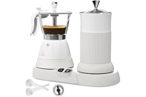 Vaolvpant Electric Espresso Machine with Milk Frother 2 in 1 Efficient Moka Pot Coffee Maker with Milkfroth Aluminum One-Touch Operation for Effortless Cappuccinos Lattes Macchiatos White