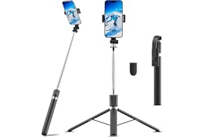 SCEV 67" Selfie Stick Tripod, Portable Cell Phone Tripod with Wireless Remote Control, 360° Rotating Extendable All-in-1 Travel Stand for Selfies Video Recording, Compatible with iOS/Android, Silver Black